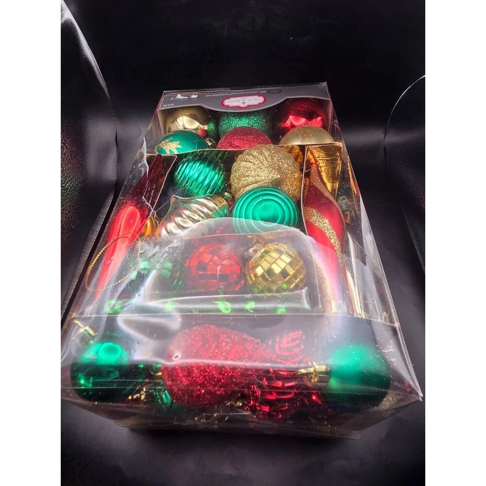 Sears Trim a Home 80 Shatterproof Christmas Ornaments Multicolor Green Red Gold